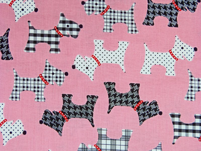 "Whiskers and Tails" Scottie Fabric in Pink