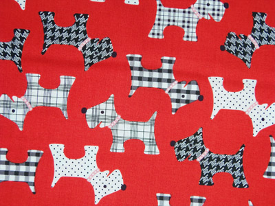 "Whiskers and Tails" Scottie Fabric in Red