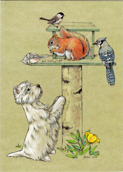 Playful Westie Trees a Squirrel Card
